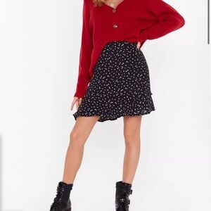 *NWT* Nasty Gal Flowers In Your Hair Floral Polka Dot Mini Skirt with Ruffles